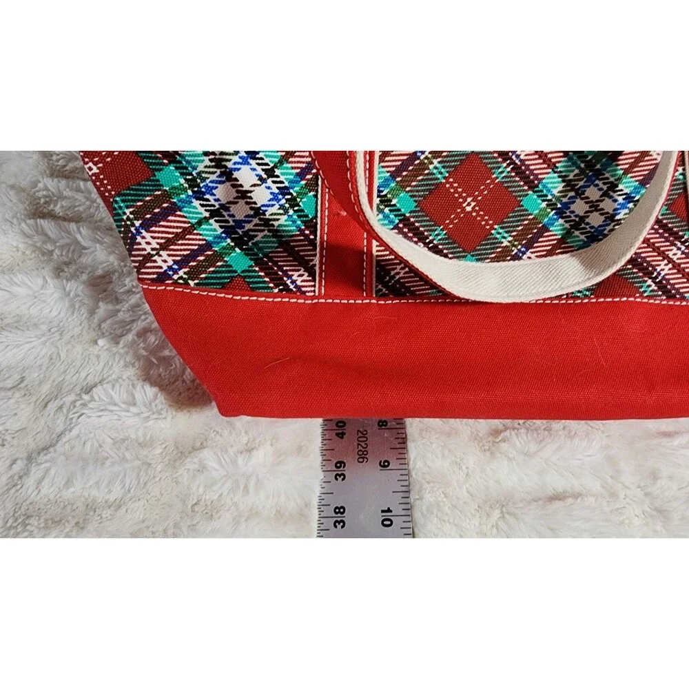 Lands’ End Zip-Top Red/Green Plaid Canvas Dog Tote Carrier Bag 100% Cotton